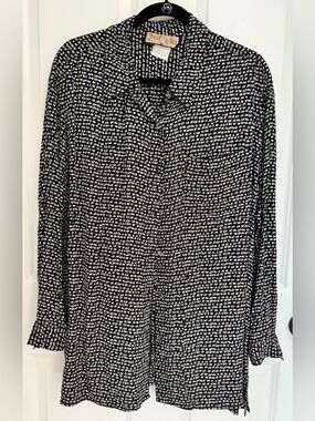 Vintage 90s Abstract Number Print Rayon Button Down Shirt Large